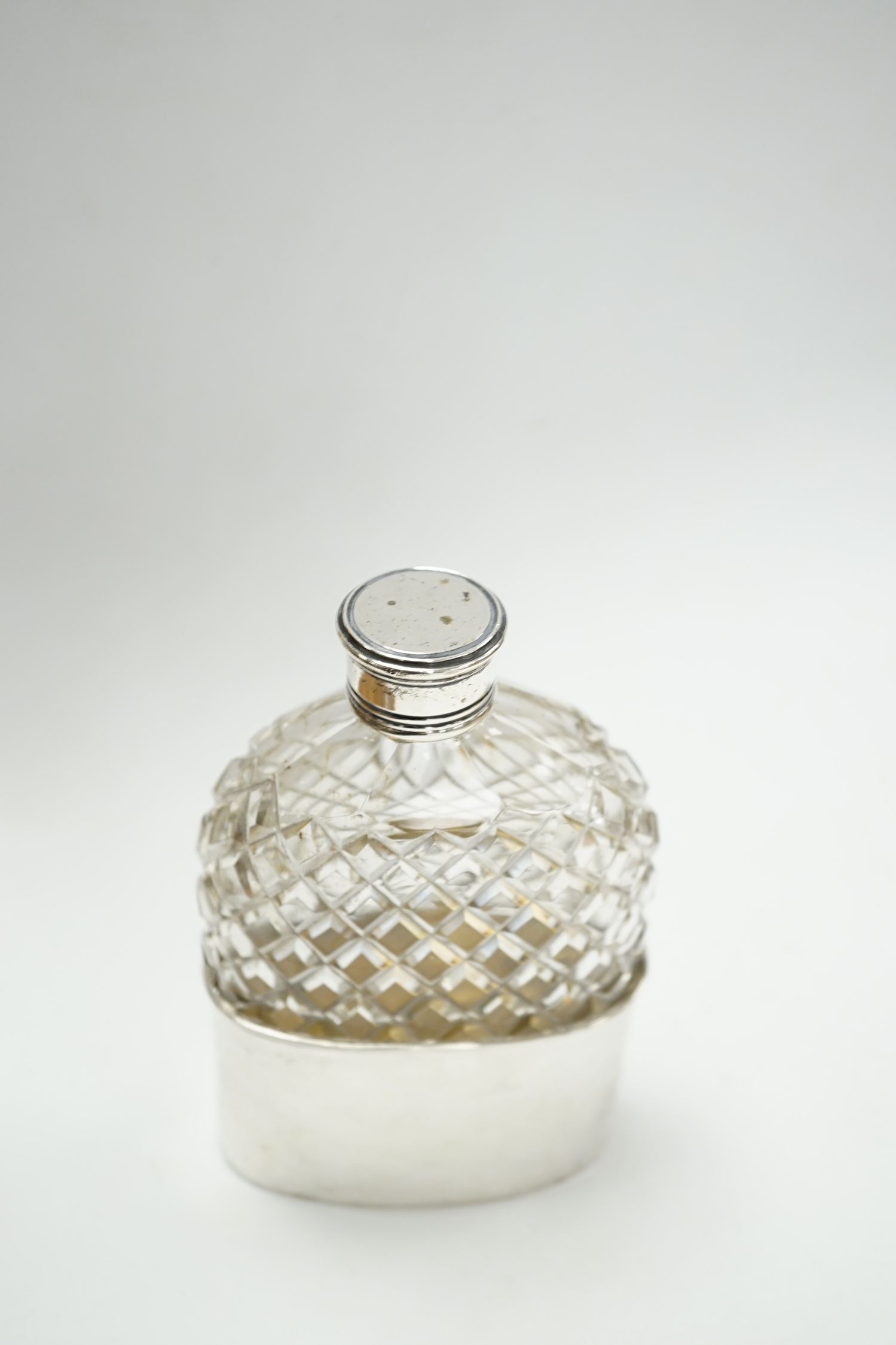 A Victorian silver mounted cut glass hip flask, by Roberts & Belk, Sheffield, 1850, 13.4cm.